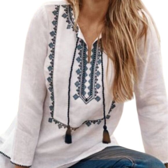 J. Jill Love Linen 100% Linen Embroidered White Tunic Top Size Lp - Picture 1 of 11